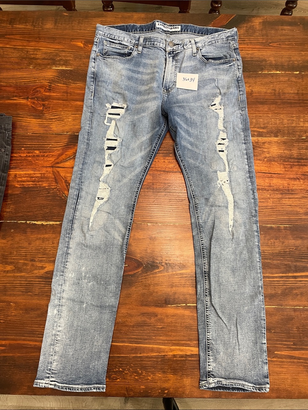 Express Light Blue Ripped Skinny Jeans for Men